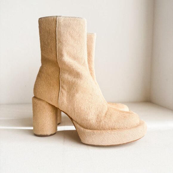 L' Intervalle Weston Cowskin Light Beige Chunky Round Toe Unique Boots 40 - Picture 3 of 9